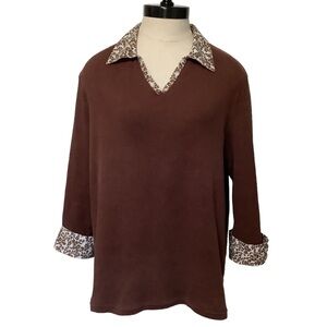 BOBBIE BROOKS Layered Look Brown & Cheetah Print Top - Size M